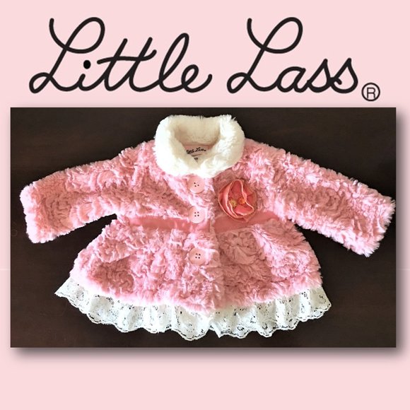 Little Lass Other - LITTLE LASS Plush Pink Coat with Lace  |  3/6 mnth